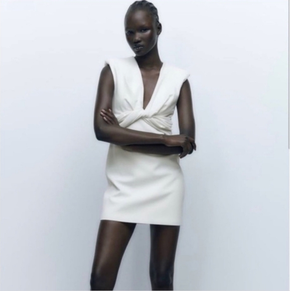 Zara Front Twist padded shoulders Short dress 7941/460 size medium - Picture 2 of 8